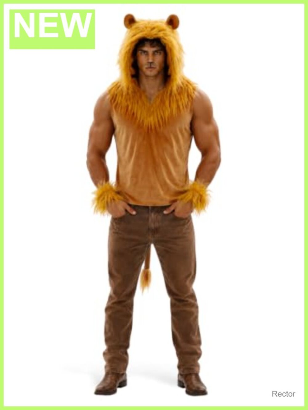 Men's Lion Costume Adult King of the Jungle Costumes With Mane Halloween Animal